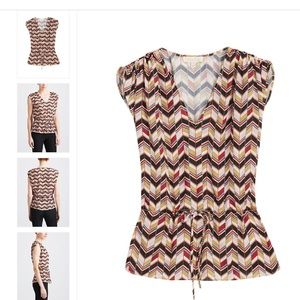 NWT Etcetera Ruched Print Cap Sleeve Drawstring Top Blouse Shirt Sz 2 XS $248